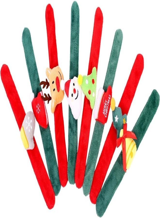 Partunay 5 Pcs Kids Velvet Christmas Slap Bracelets Christmas Snap Bracelet Party Favors Xmas Slap Bands Include Santa Claus Snowman Reindeer Bear Christmas Decorations for Girls and Boys - Image 1